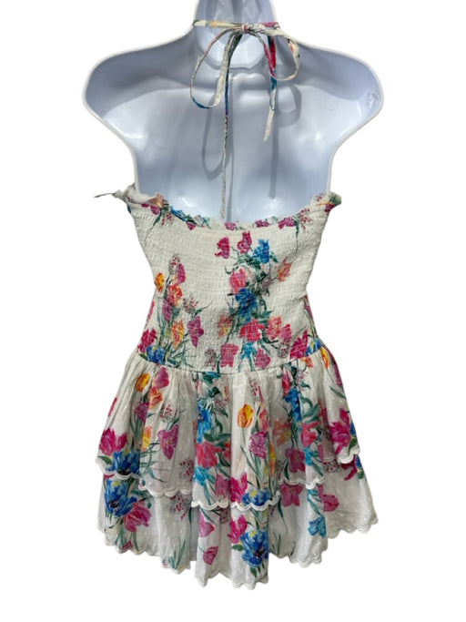 Loveshackfancy Size XS White & Multi Cotton Halter Mini Tiered Skirt Dress White & Multi / XS