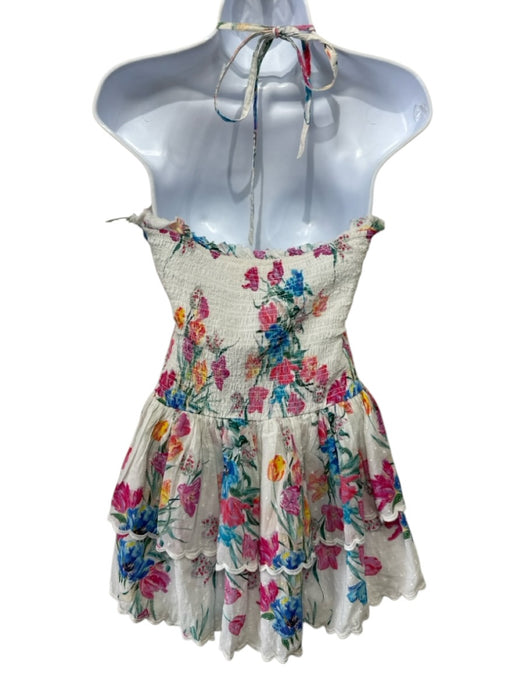 Loveshackfancy Size XS White & Multi Cotton Halter Mini Tiered Skirt Dress White & Multi / XS