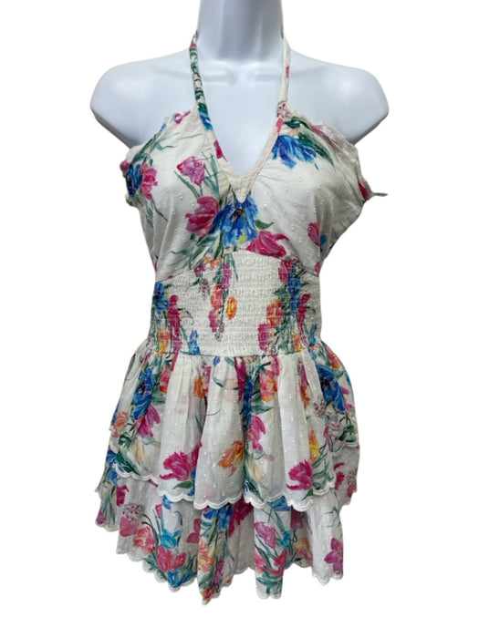 Loveshackfancy Size XS White & Multi Cotton Halter Mini Tiered Skirt Dress White & Multi / XS