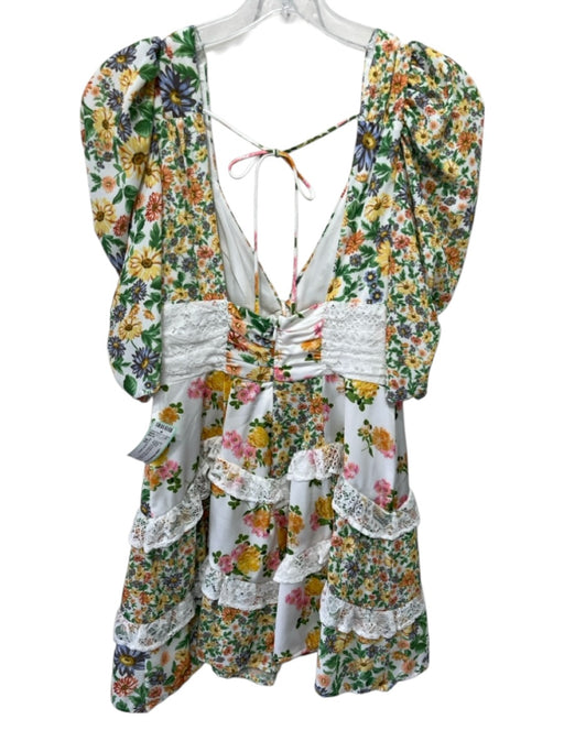 For Love & Lemons Size XS White, Green & Multi Polyester Zip Back Floral Dress White, Green & Multi / XS