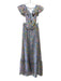 ASTR Size XS Blue & Multi Poly Blend Pleat Detail Lace Up Back Maxi Dress Blue & Multi / XS