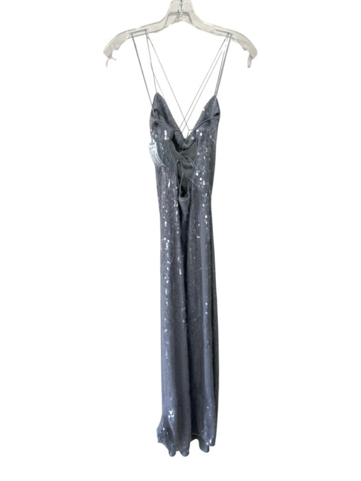 Bec & Bridge Size 2 Grey Polyester Sequined Cowl Neck Lace Up Back Maxi Dress Grey / 2