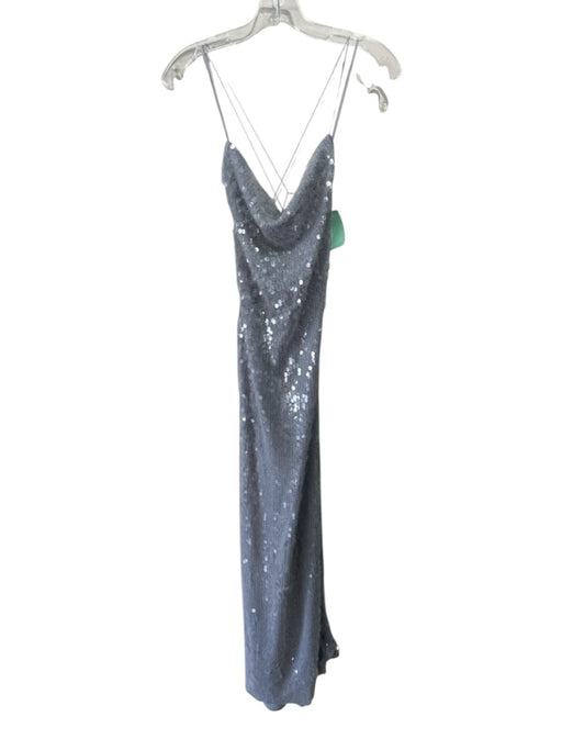 Bec & Bridge Size 2 Grey Polyester Sequined Cowl Neck Lace Up Back Maxi Dress Grey / 2
