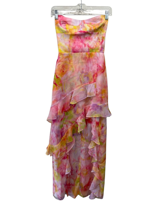Amanda Uprichard Size XS Pink & Multi Polyester Chiffon Overlay Floral Dress Pink & Multi / XS