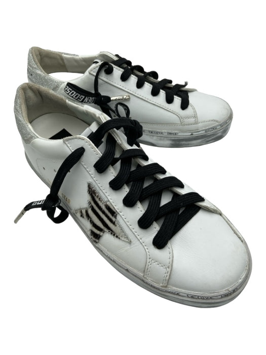 Golden Goose Shoe Size 38 White & Silver Leather Glitter Detail Sneakers White & Silver / 38