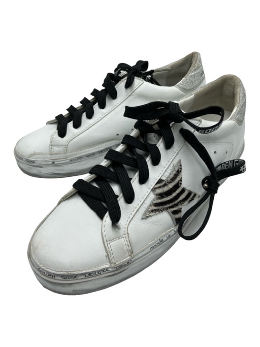 Golden Goose Shoe Size 38 White & Silver Leather Glitter Detail Sneakers White & Silver / 38