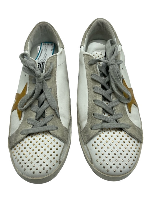 Golden Goose Shoe Size 39 White, Gold, Gray Leather Studded Low Top Sneakers White, Gold, Gray / 39