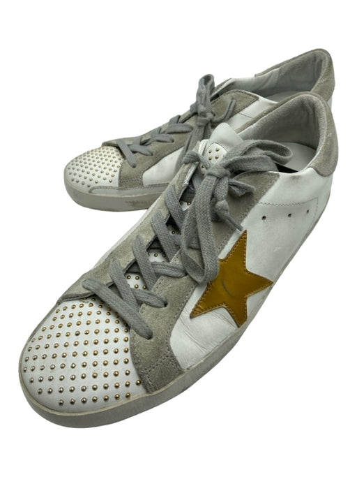 Golden Goose Shoe Size 39 White, Gold, Gray Leather Studded Low Top Sneakers White, Gold, Gray / 39