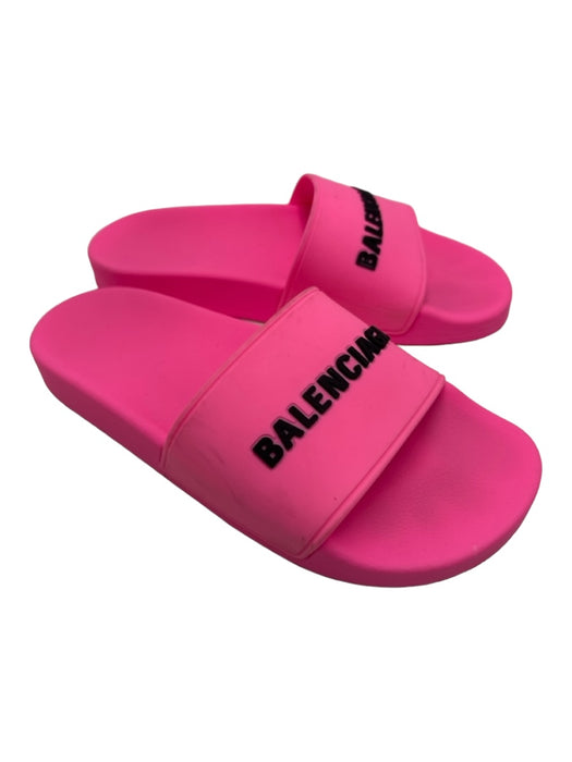 Balenciaga Shoe Size 8 Pink & Black Rubber Graphic Print Sandals Pink & Black / 8