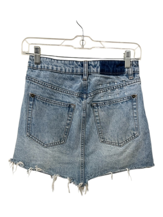 Ksubi Size XS Light Wash Cotton Blend Distressed Crossover Button Closure Skirt Light Wash / XS
