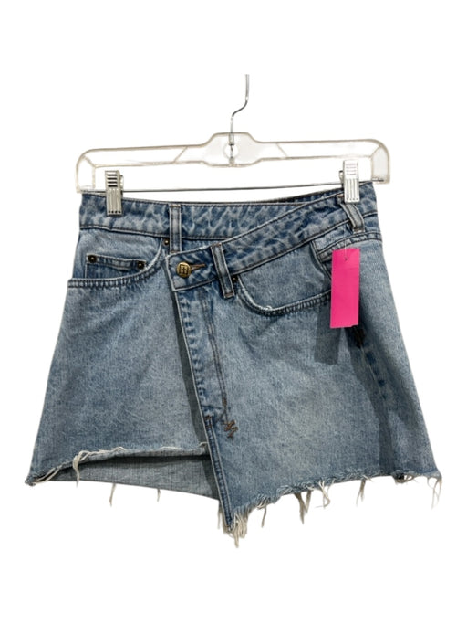 Ksubi Size XS Light Wash Cotton Blend Distressed Crossover Button Closure Skirt Light Wash / XS