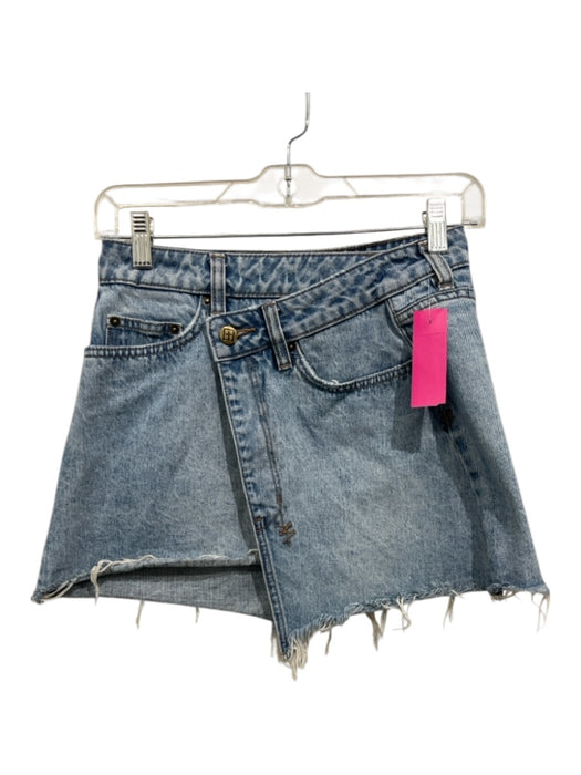 Ksubi Size XS Light Wash Cotton Blend Distressed Crossover Button Closure Skirt Light Wash / XS