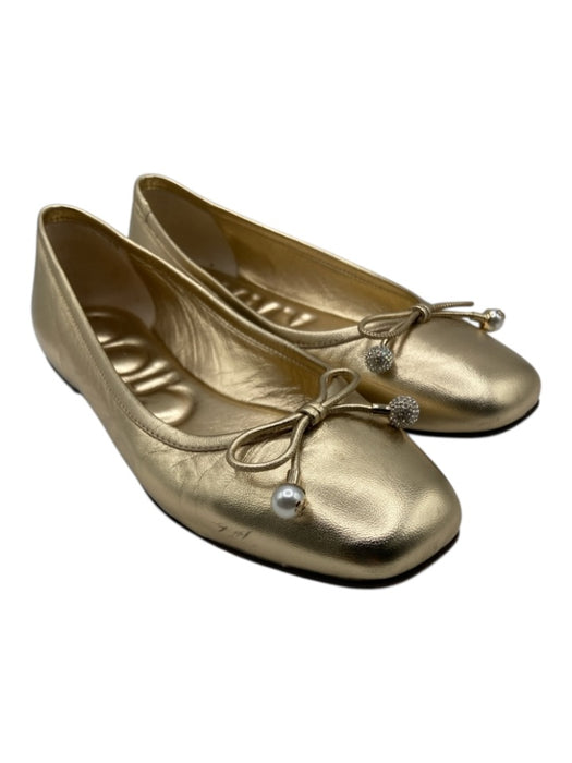 Jimmy Choo Shoe Size 36.5 Gold Leather Bow Square Round Toe Flats Gold / 36.5