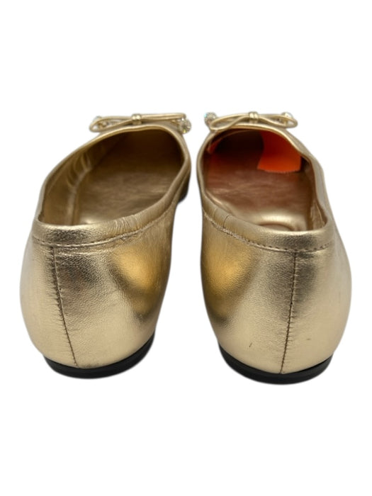 Jimmy Choo Shoe Size 36.5 Gold Leather Bow Square Round Toe Flats Gold / 36.5