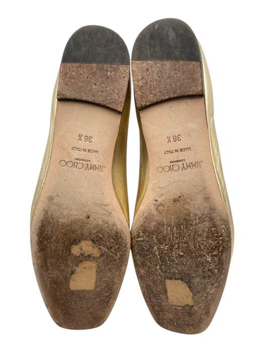 Jimmy Choo Shoe Size 36.5 Gold Leather Bow Square Round Toe Flats Gold / 36.5