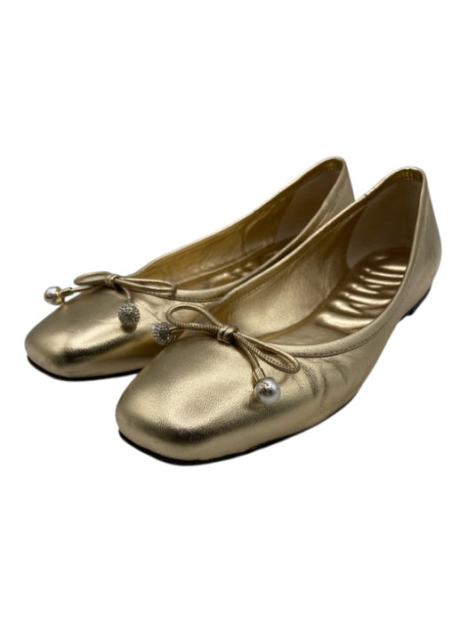 Jimmy Choo Shoe Size 36.5 Gold Leather Bow Square Round Toe Flats Gold / 36.5