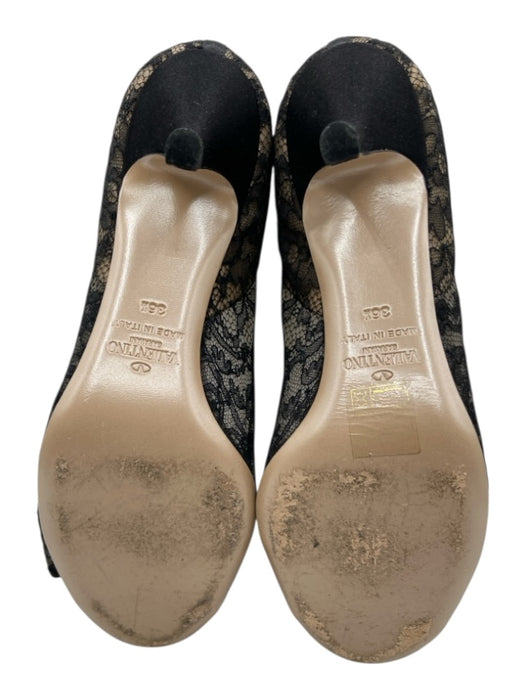 Valentino Shoe Size 36.5 Black Lace Bow Peep Toe Mid Heel Pumps Black / 36.5