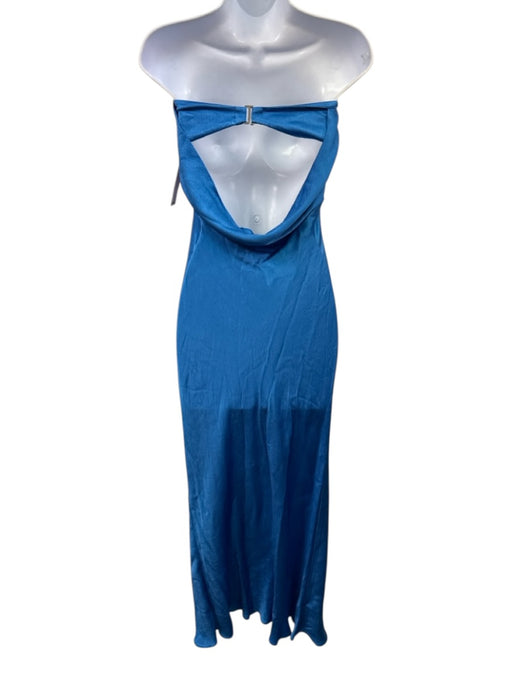 Bec & Bridge Size 2 Blue Viscose Strapless Cut Out Elastic Satin Dress Blue / 2