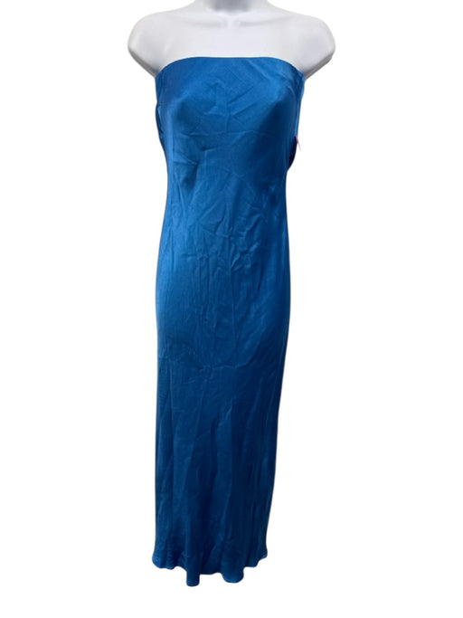 Bec & Bridge Size 2 Blue Viscose Strapless Cut Out Elastic Satin Dress Blue / 2