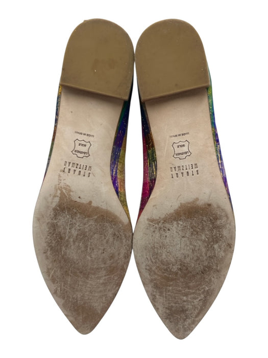 Stuart Weitzman Shoe Size 6.5 Blue, Orange, Green Leather & Textile Plaid Flats Blue, Orange, Green / 6.5