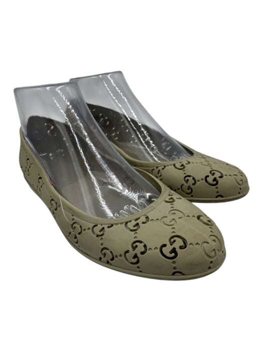 Gucci Shoe Size 38 Light Green Rubber Upper Guccissima Cutout Pump Flats Light Green / 38