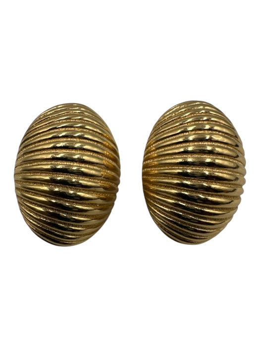 Christian Dior Gold Gold Tone Metal Ribbed Oblong Post Back Earrings Gold