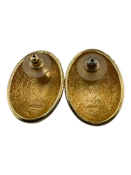 Christian Dior Gold Gold Tone Metal Ribbed Oblong Post Back Earrings Gold