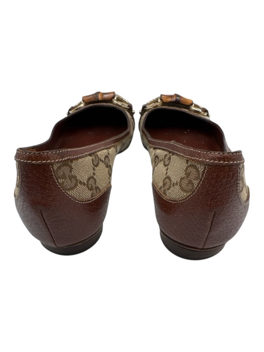 Gucci Shoe Size 8 Brown & Tan Canvas & Leather Bamboo Horsebit Guccissima Flats Brown & Tan / 8