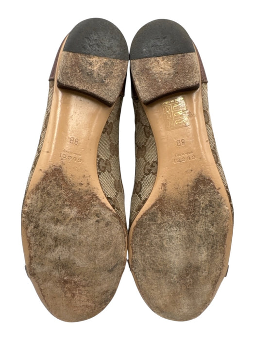 Gucci Shoe Size 8 Brown & Tan Canvas & Leather Bamboo Horsebit Guccissima Flats Brown & Tan / 8