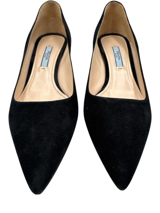 Prada Shoe Size 36.5 Black Leather Upper Suede Pointed Almond Toe Pumps Black / 36.5