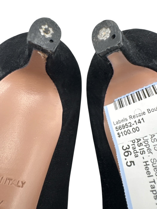 Prada Shoe Size 36.5 Black Leather Upper Suede Pointed Almond Toe Pumps Black / 36.5