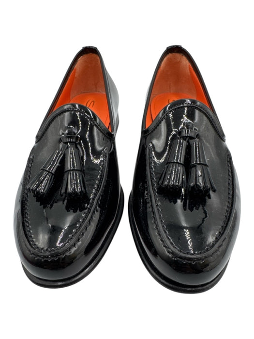 Santoni Shoe Size 36.5 Black Leather Upper Patent Tassel Detail Slip On Loafers Black / 36.5
