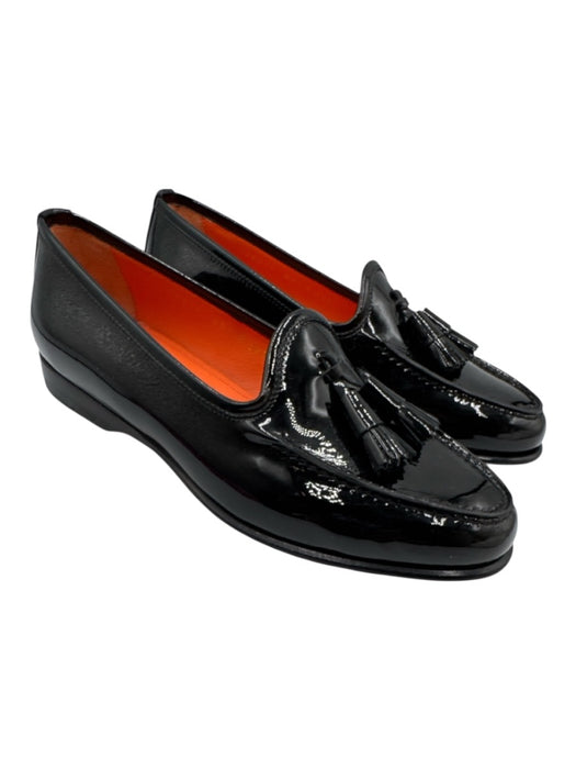Santoni Shoe Size 36.5 Black Leather Upper Patent Tassel Detail Slip On Loafers Black / 36.5