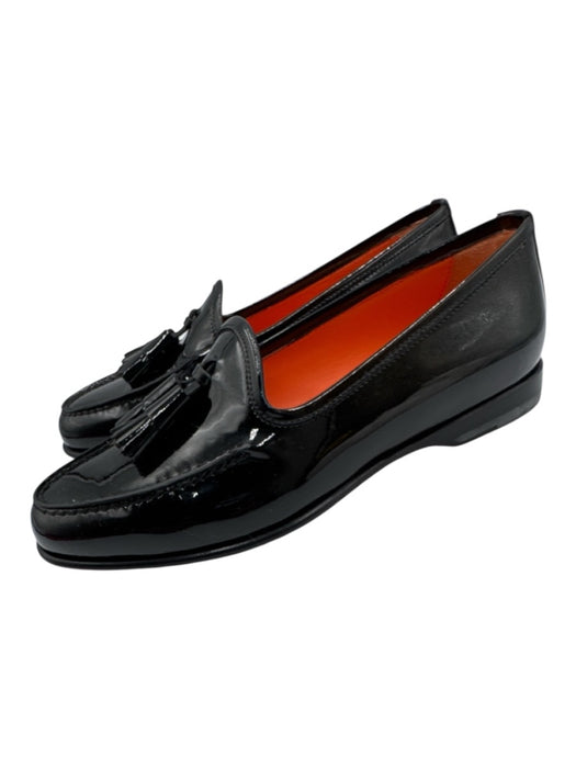 Santoni Shoe Size 36.5 Black Leather Upper Patent Tassel Detail Slip On Loafers Black / 36.5