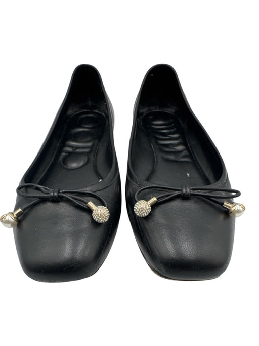 Jimmy Choo Shoe Size 36.5 Black Leather Upper Bow detail Round Square Toe Flats Black / 36.5