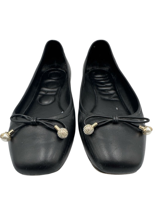Jimmy Choo Shoe Size 36.5 Black Leather Upper Bow detail Round Square Toe Flats Black / 36.5