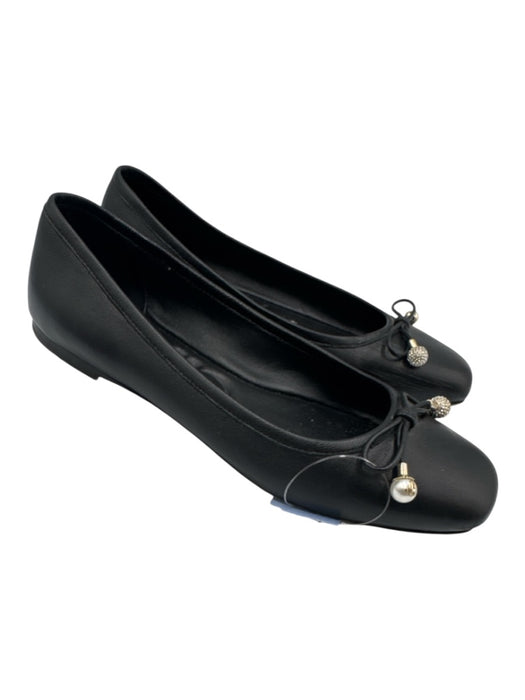 Jimmy Choo Shoe Size 36.5 Black Leather Upper Bow detail Round Square Toe Flats Black / 36.5