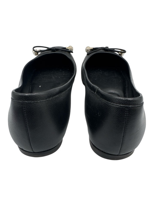 Jimmy Choo Shoe Size 36.5 Black Leather Upper Bow detail Round Square Toe Flats Black / 36.5