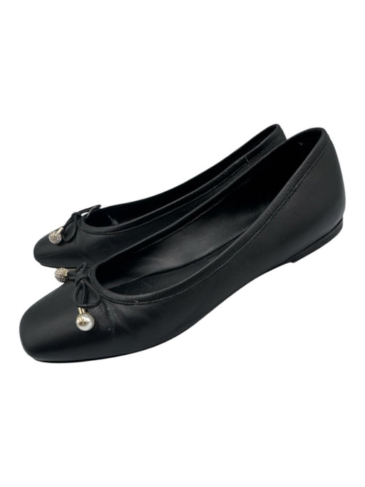 Jimmy Choo Shoe Size 36.5 Black Leather Upper Bow detail Round Square Toe Flats Black / 36.5