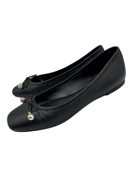 Jimmy Choo Shoe Size 36.5 Black Leather Upper Bow detail Round Square Toe Flats Black / 36.5