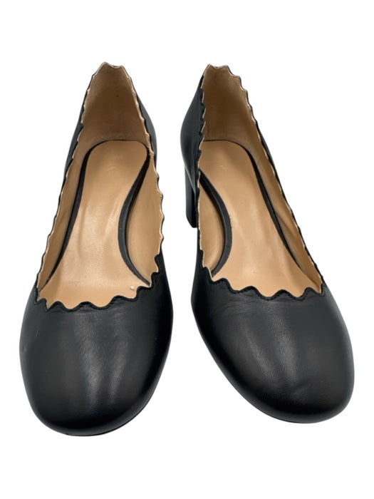 Chloe Shoe Size 36.5 Black Leather Upper Scalloped Edge Rounded Toe Pumps Black / 36.5