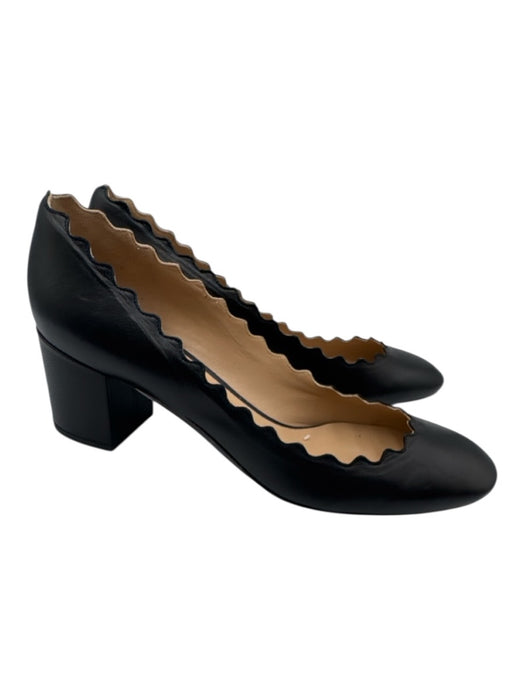 Chloe Shoe Size 36.5 Black Leather Upper Scalloped Edge Rounded Toe Pumps Black / 36.5