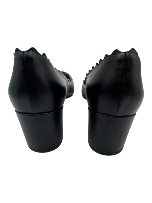 Chloe Shoe Size 36.5 Black Leather Upper Scalloped Edge Rounded Toe Pumps Black / 36.5