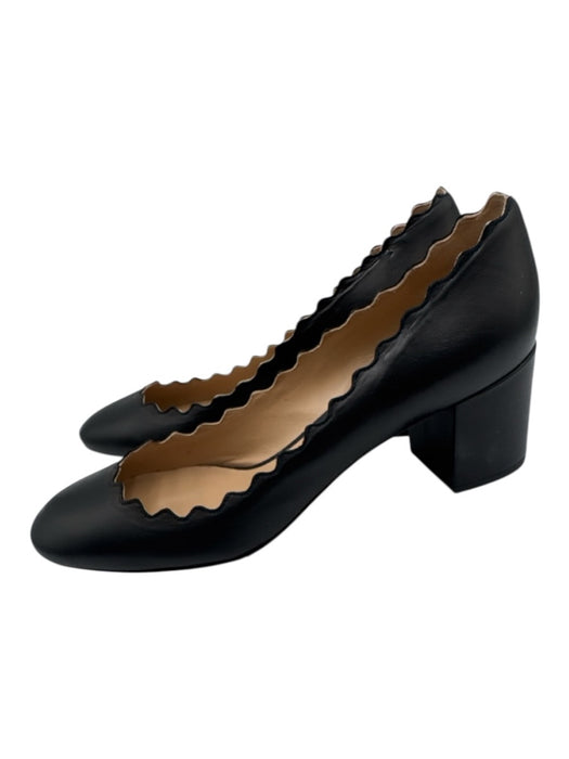 Chloe Shoe Size 36.5 Black Leather Upper Scalloped Edge Rounded Toe Pumps Black / 36.5