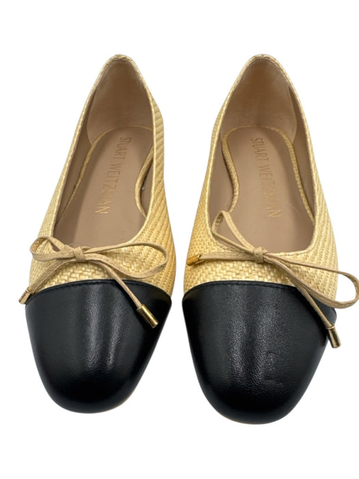 Stuart Weitzman Shoe Size 6.5 Yellow Beige & Black textile upper Woven Bow Flats Yellow Beige & Black / 6.5