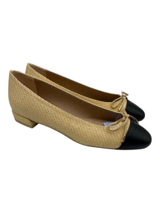 Stuart Weitzman Shoe Size 6.5 Yellow Beige & Black textile upper Woven Bow Flats Yellow Beige & Black / 6.5