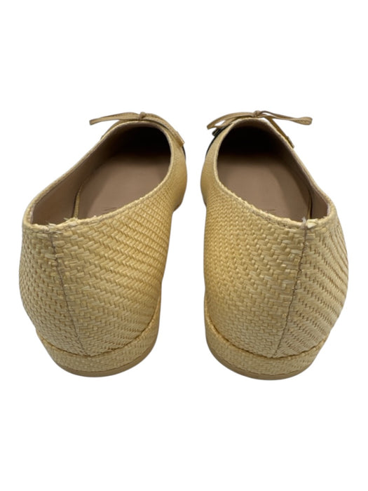 Stuart Weitzman Shoe Size 6.5 Yellow Beige & Black textile upper Woven Bow Flats Yellow Beige & Black / 6.5