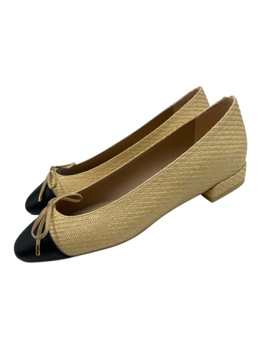 Stuart Weitzman Shoe Size 6.5 Yellow Beige & Black textile upper Woven Bow Flats Yellow Beige & Black / 6.5
