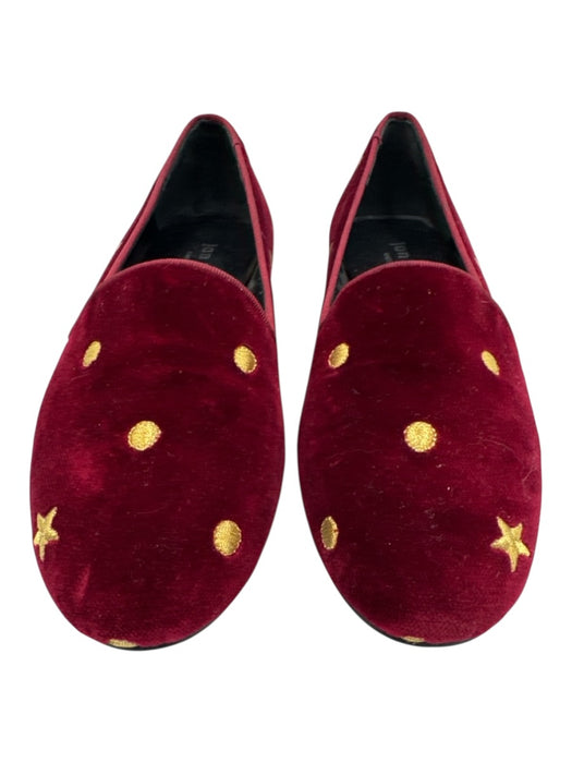 Jon Josef Shoe Size 6.5 Red Gray & Blue Velvet Embroidered Star Flat Loafers Red Gray & Blue / 6.5