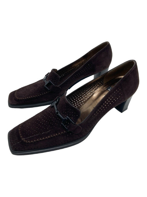 Stuart Weitzman Shoe Size 7.5 Dark Brown Suede Perforated Square Toe Loafers Dark Brown / 7.5